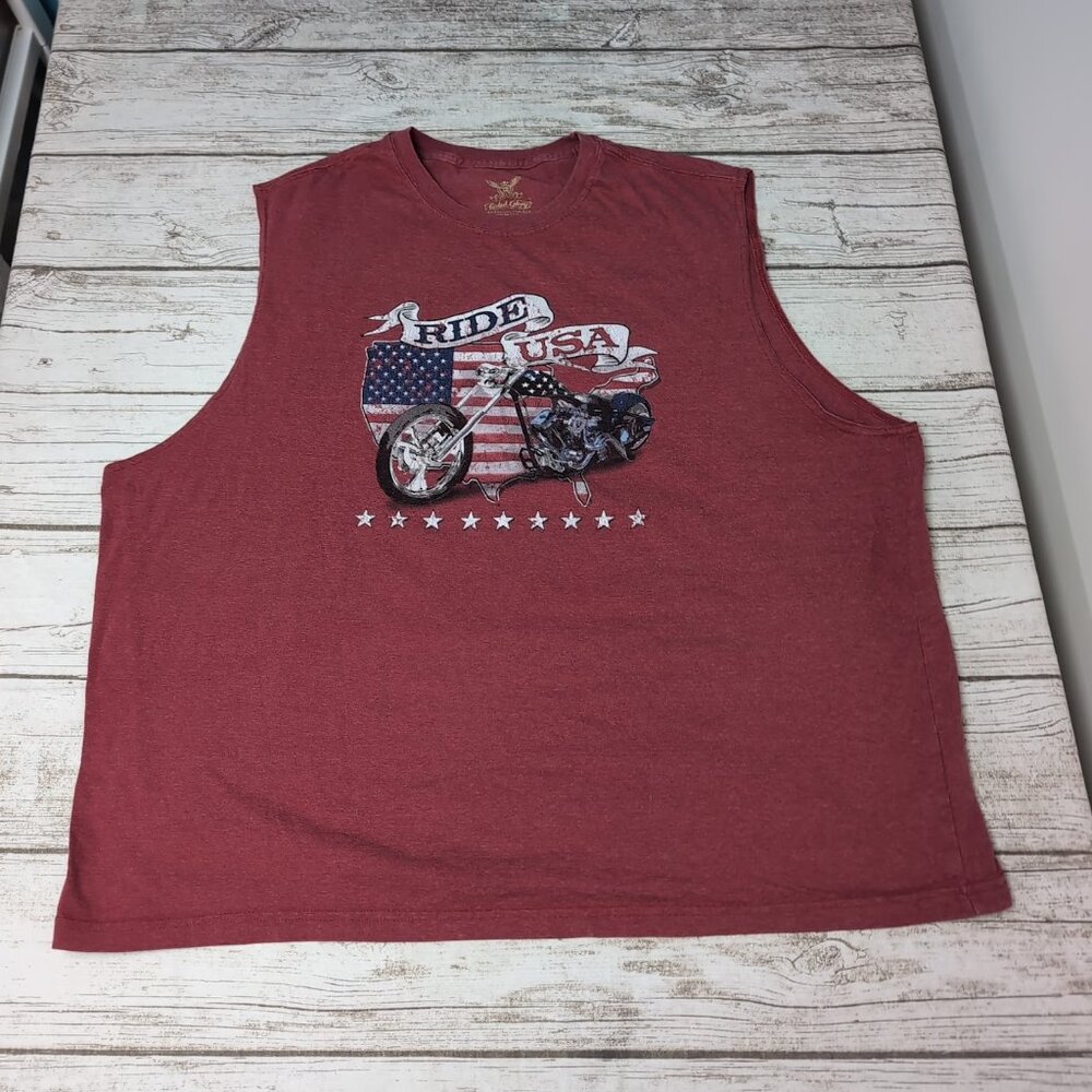 Faded Glory Ride USA Motorcycle Red Tank Top Men Size 2XL Y2K